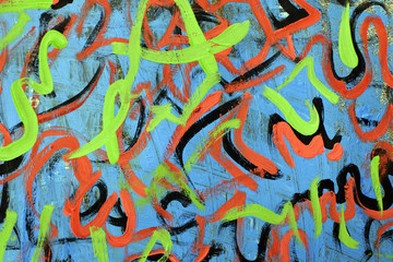 Obraz premium Sketch in the style of abstract expressionism. Dense colorful web. Acid doodles on a blue background.