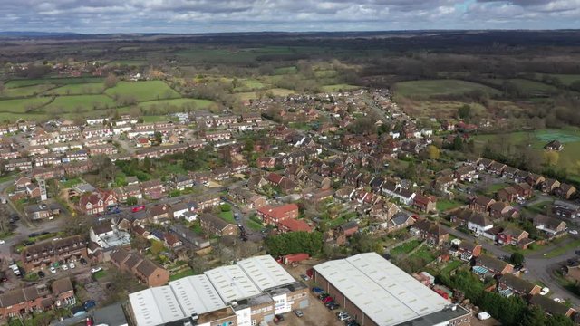 Aerial view of Partridge Green, England. A small town outside of London where there is a residential community