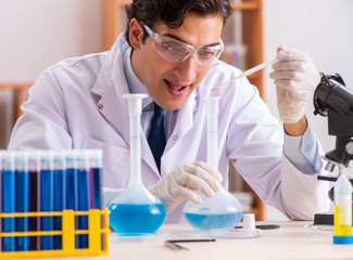 Fototapeta premium Young handsome biochemist working in the lab