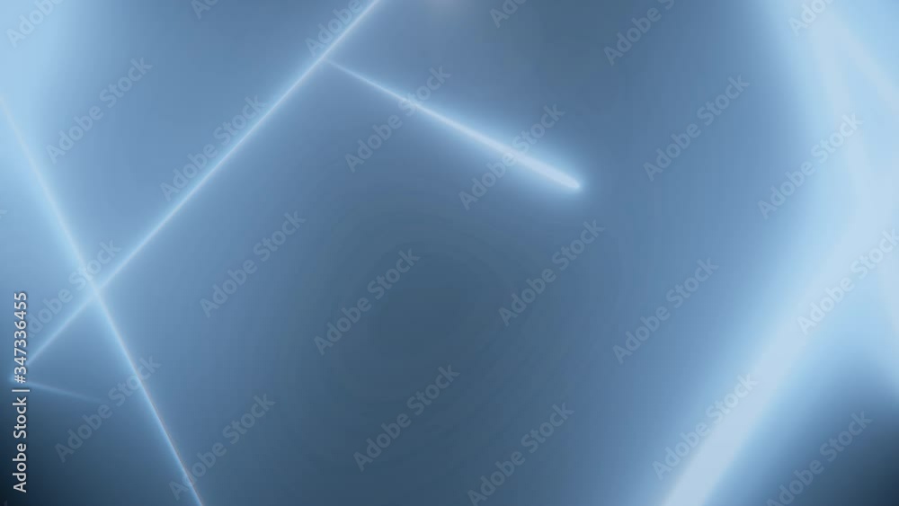 Poster computer generated geometric tunnel of neon triangles on a black background consisting of moving bri
