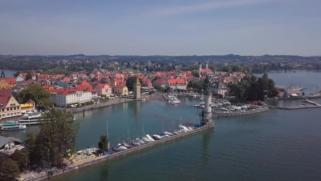 Aerial panorama of Lindau old town on Lake Constance (Bodensee), Germany