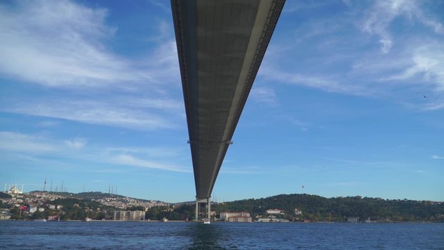 ISTANBUL - SEP 31, 2018: Bosphorus Bridge, Istanbul, Turkey. Bottom shooting