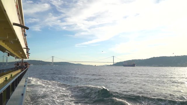Sailing boat on the Bosphorus. Istanbul, Turkey, Septebmer 7, 2018.