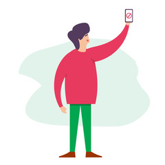 man looking for smartphone signal vector illustration 