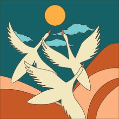 Vector color illustration with swans
