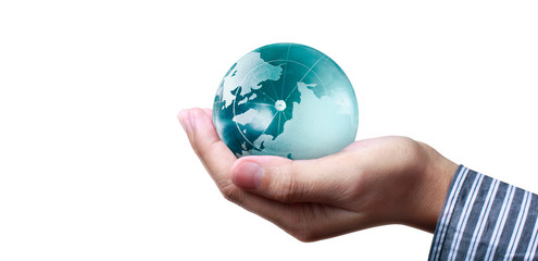 Globe ,earth in  hand, holding our planet glowing. Earth image provided by Nasa