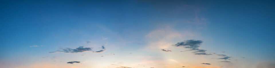 Panorama of Dramatic vibrant color with beautiful cloud of sunrise and sunset. Panoramic image.
