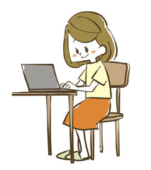 ノートパソコンを操作する女性