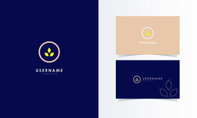 Beauty Leaf Circle Logo Mark with business card template design for branding identity