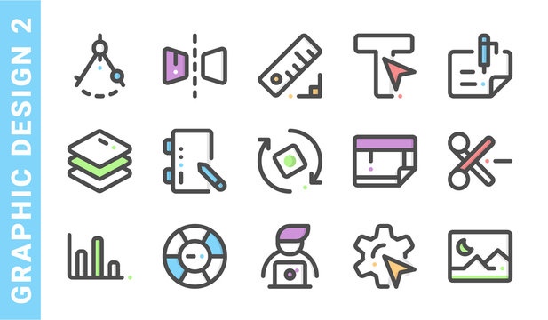 graphic design 2, elements of Graphic design icon set. Filled Outline Style. each made in 64x64 pixel