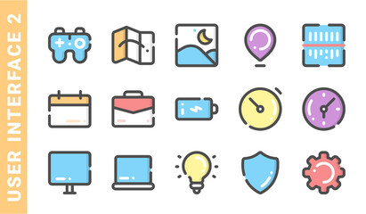 Fototapeta premium user interface 2, elements of UI design icon set. Filled Outline Style. each made in 64x64 pixel