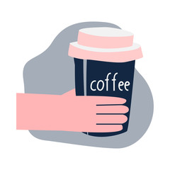 Hand holding a cup of coffee. Takeaway Cup. Vector illustration in flat style