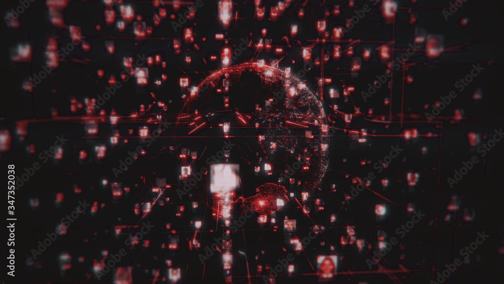 Poster social network concept with connecting people portraits linked by bright red lines on the background