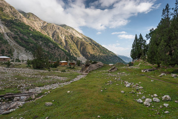 Fototapeta na wymiar Beautiful scenery of Fairy meadow in summer season in a morning, Chilas, Gilgit Baltistan in Pakistan