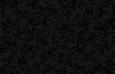 Black curls pattern on dark subtle background.