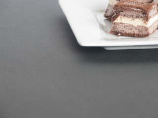 Homemade chocolate ice cream sandwiches cut into bite sized pieces