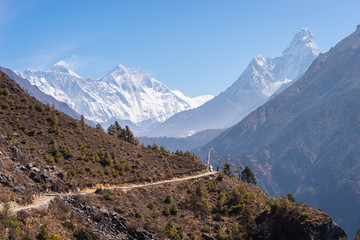 Everest base camp trekking trail with Everest, Lhotse , and Ama Dablam view, Himalaya mountains...