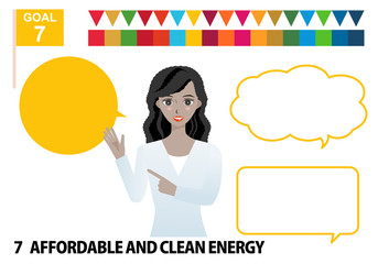 SDGs目標7イメージの黒人女性と吹き出しのアイコンセット