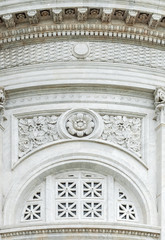 Beautiful ancient carved marble statues sculptures decorated outside Ananta Samakhom Throne Hall museum at Bangkok, Thailand