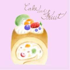 Concept water colour drawing creamy and fruit roll bake caked dessert on pastel color theme.