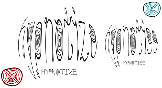 Swirly circular handwriting of the word Hypnotize including both US and UK spellings in the same style