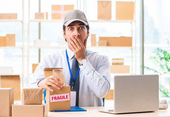 Male employee working in box delivery relocation service