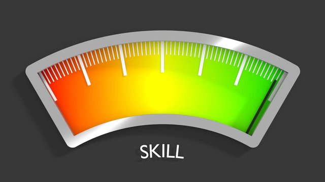 Scale with arrow. The skill level measuring device. Sign tachometer, speedometer, indicators. Infographic gauge element. 3D rendering