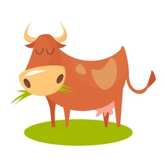 illustration of Cartoon cow standing on grass.