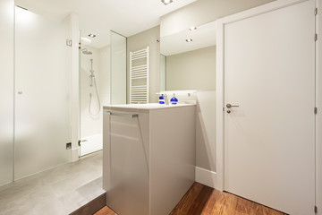 bathroom with separate showers and toilet