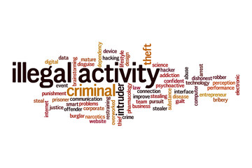 Illegal activity word cloud concept