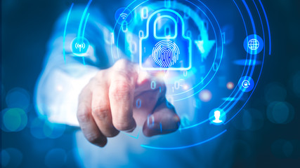 Networking Technology and Padlock icons graphic background.