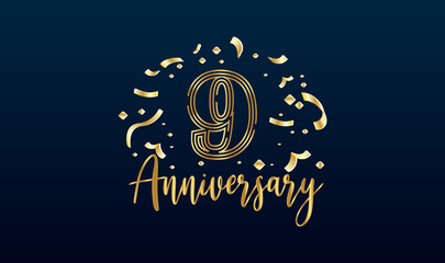 Obraz premium Anniversary celebration background. with the 9th number in gold and with the words golden anniversary celebration.