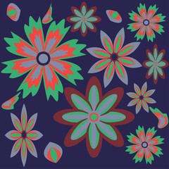 Fototapeta na wymiar seamless pattern with leaves and flowers doodling style