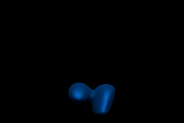 Glossy blue soft plastic alphabet - period (full stop) and comma isolated on black background, 3D illustration of symbols