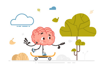 Obraz na płótnie Canvas vector brain character on outdoor activity color illustration