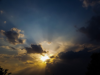 beautiful dramatic black clouds at sunset time