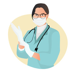 Flat character illustration doctor and nurse fight during COVID-19 coronavirus pandemic. Suitable for all needs, such as website design, brochures, banners, and mobile apps