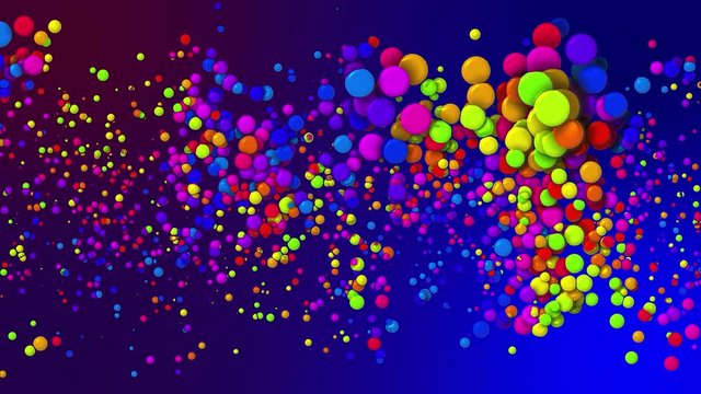 Cartoon animation of beautiful multi-colored circles like paint bubbles or dye droplets in oil. 4k looped abstract creative background. Luma matte as alpha channel. Particles increase and decrease