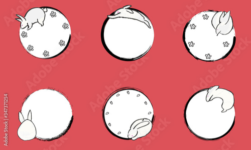 かわいいウサギと筆で描いた和風の手描きフレーム Animal Wall Mural Anim 佑香 林