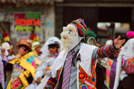 La Huaconada, a traditional festival in the Peruvian highlands where people dress in different masks.