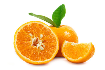 Fresh fruit orange with leaves on a white background