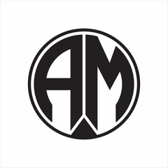 AM Logo monogram circle with piece ribbon style on white background