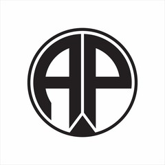 AP Logo monogram circle with piece ribbon style on white background