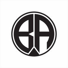 BA Logo monogram circle with piece ribbon style on white background