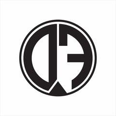 DF Logo monogram circle with piece ribbon style on white background