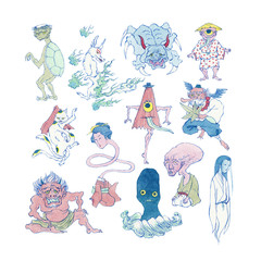 妖怪 お化け 日本 セット　水彩 イラスト
