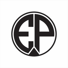 EP Logo monogram circle with piece ribbon style on white background
