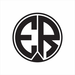 ER Logo monogram circle with piece ribbon style on white background