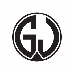 GJ Logo monogram circle with piece ribbon style on white background