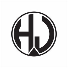 HJ Logo monogram circle with piece ribbon style on white background